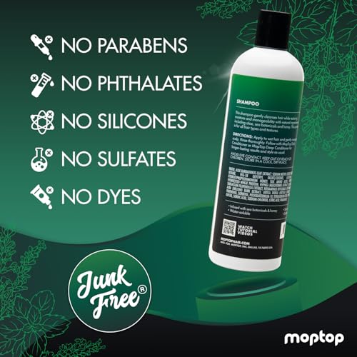 MopTop Salon Quality Gentle Shampoo, Reduces Frizz, Cleanses Hair, All Hair Types, Sulfate & Paraben Free, Color Safe, 32oz