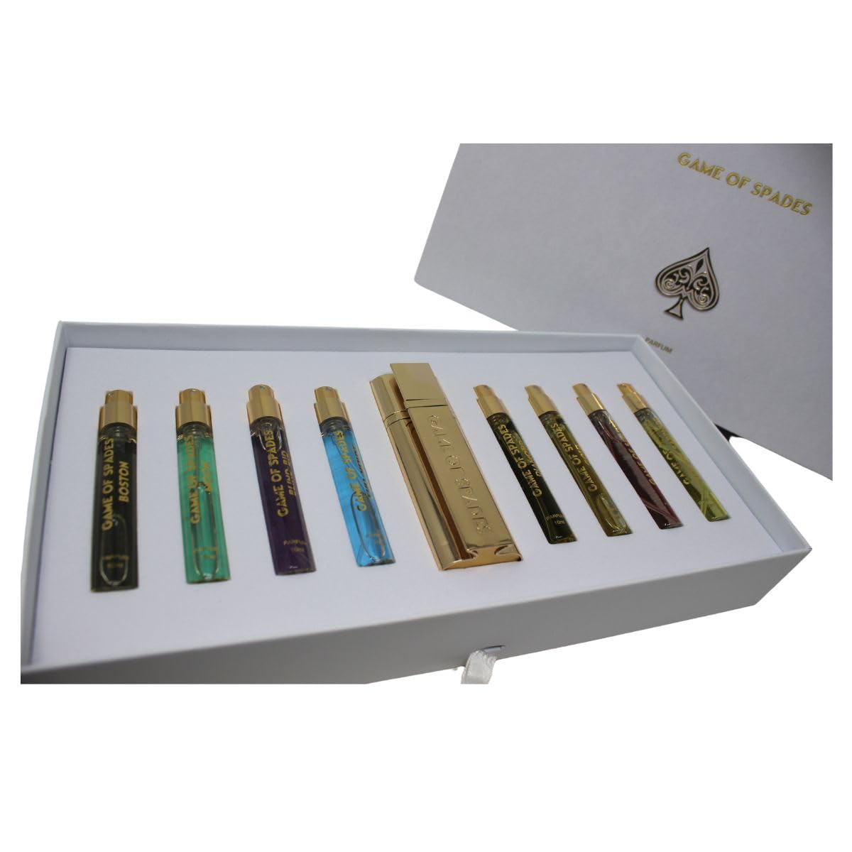 JO Milano Game of Spades 9-Piece Mini Parfum Set for Men & Women – Includes Boston, Moon, Blind Bid, Full House, Diamond, Gold, Ruby, Yellow Sapphire & High Roller (0.33 oz Each