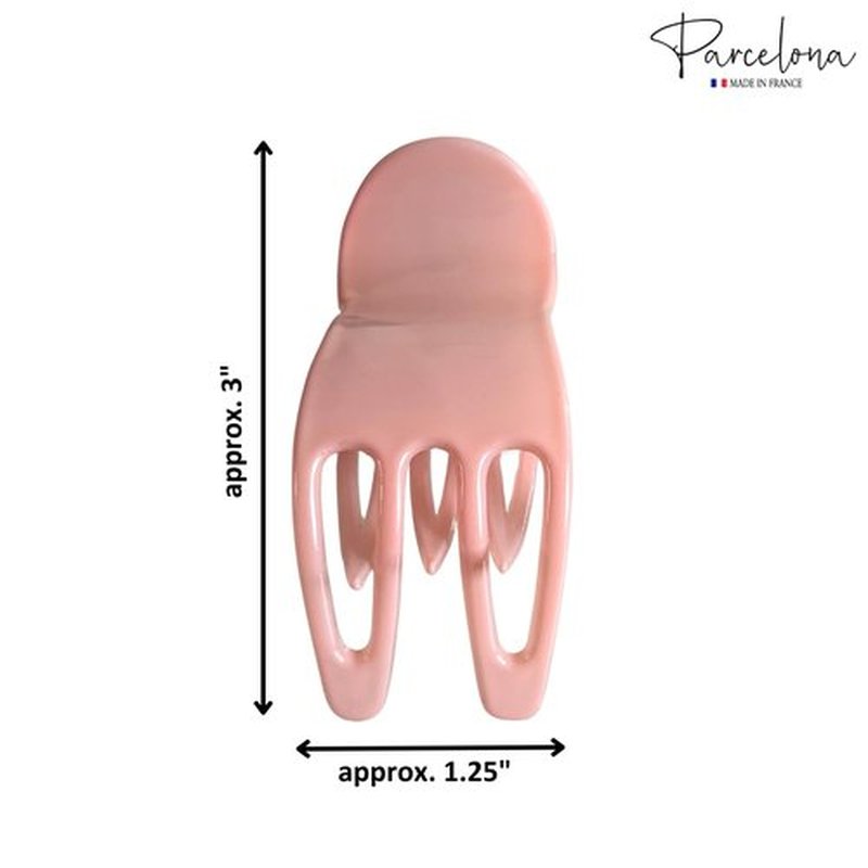 Parcelona French Simply Bear Paw Medium 3” Celluloid Non Slip Side Slide In Jaw Yoga for Fine Hair Fashion Durable Styling Women Hair Accessories Claw Clip for Girls, Made in France (Blush Pink)