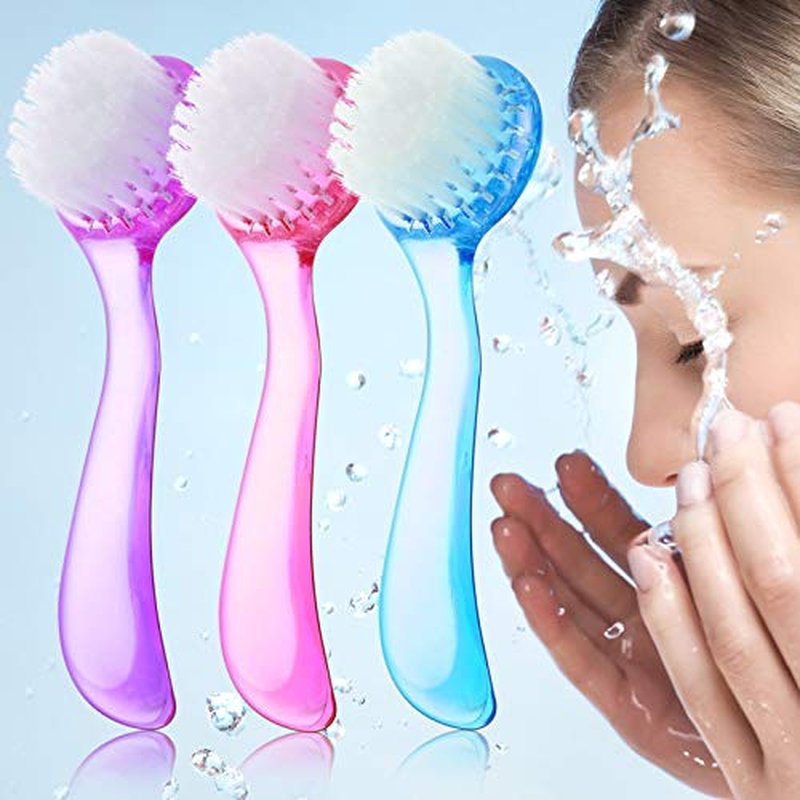 3 Pieces Facial Cleansing Brush Acrylic Handle Face Scrubbers Soft Bristle Exfoliator Cleaner Brush Scrub Exfoliating Facial Brush for Face Care Makeup Skincare Removal (Black)
