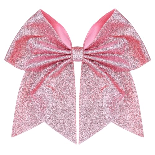 KISZU Hair Clips, Large Big 7inch Sequin Glitter Cheer Bow Clips for Women and Girls, Jumbo Giant Bow Clips Ponytail Holder Big Hair Clips Costume Accessories, Pink