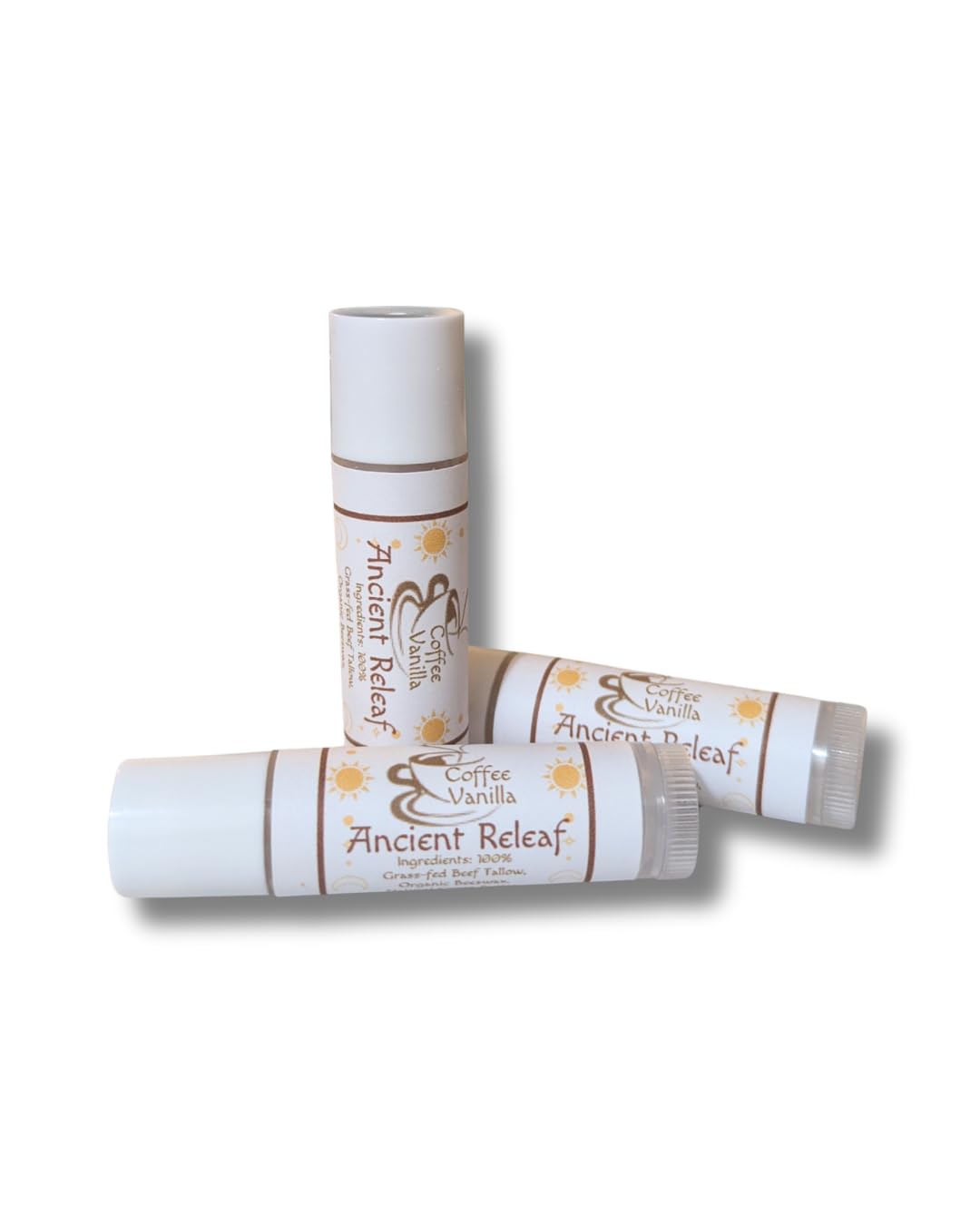 Ancient Releaf Coffee and Tea Brewed Tallow Blend Lip Balm, Coffee Vanilla, 3pack