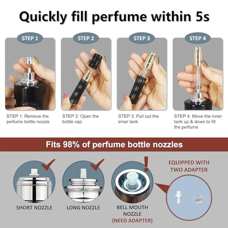 Fiwecos Perfume Travel Refillable Bottle Cologne Portable Atomizer Fragrance Scent Sprayer Pump Fill from Bottom Mini Pocket Size 5ml for Travel Essentials & Best Gift (Black)