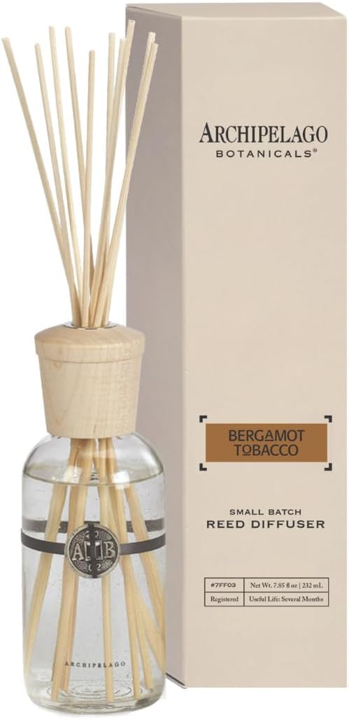Bergamot Tobacco Reed Diffuser - Home Fragrance with Decorative Wooden Cap & 10 Reeds | 7.85 fl oz