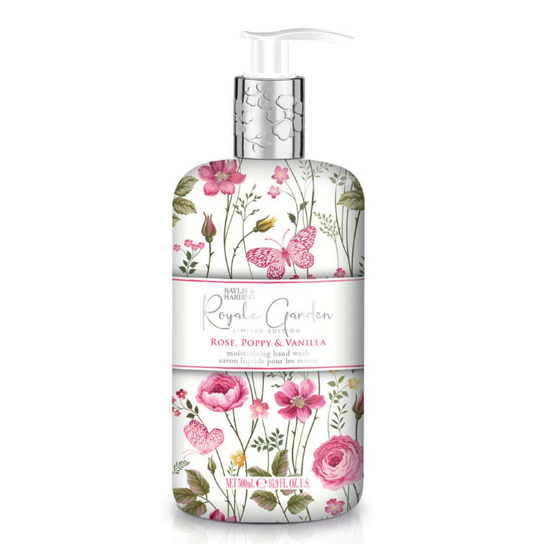 Baylis & Harding Royale Garden Liquid Hand Soap with Dispenser - Rose, Poppy & Vanilla, 16.9oz (6-Pack)