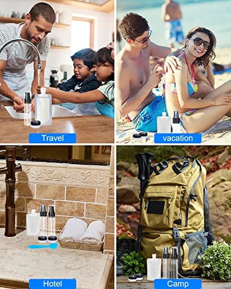 SEQUHITKU 17 Pack Travel Pouches for Toiletries,TSA Approved,Travel Size Portable Containers,Stand Up Pouch,Refillable Travel Accessories for Shampoo Conditioner Lotion Soap Liquids (B-17pcs)