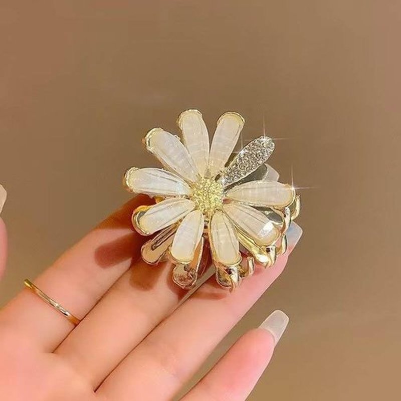 Generic Flower Rhinestone Metal Hair Claw Clip (Style5-1pc Flower Rhinestone), white, gold