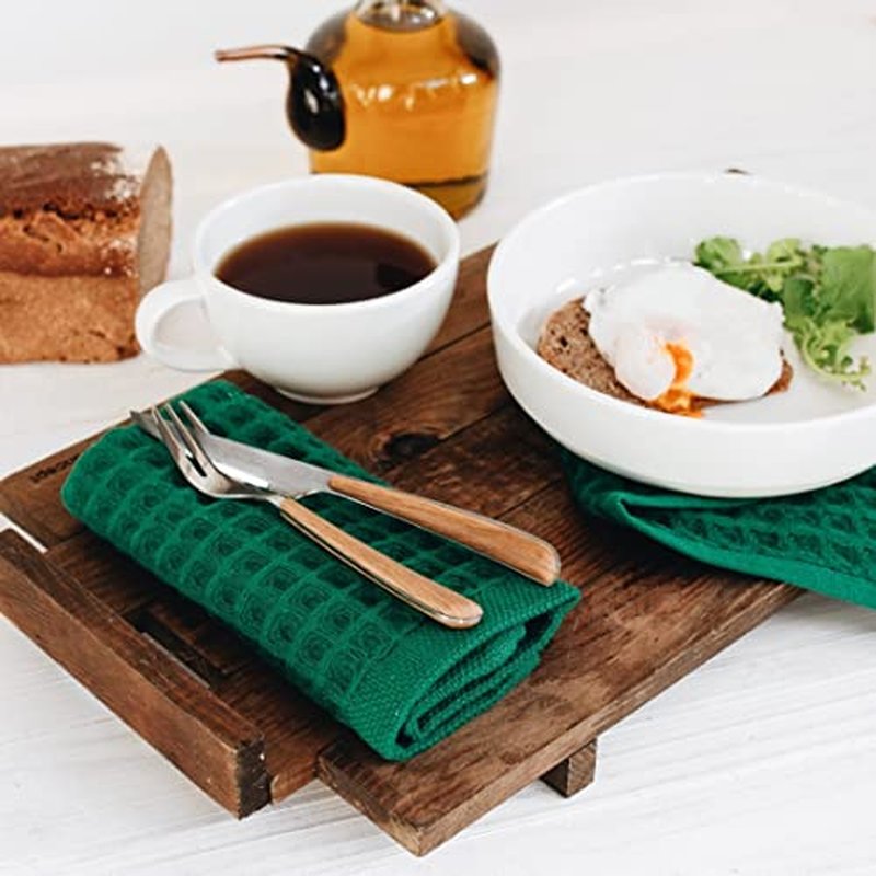 sea me at home Waffle Washcloth Set, 100% Cotton (4 Pcs Washcloth 13x13 inches, Forest Green)