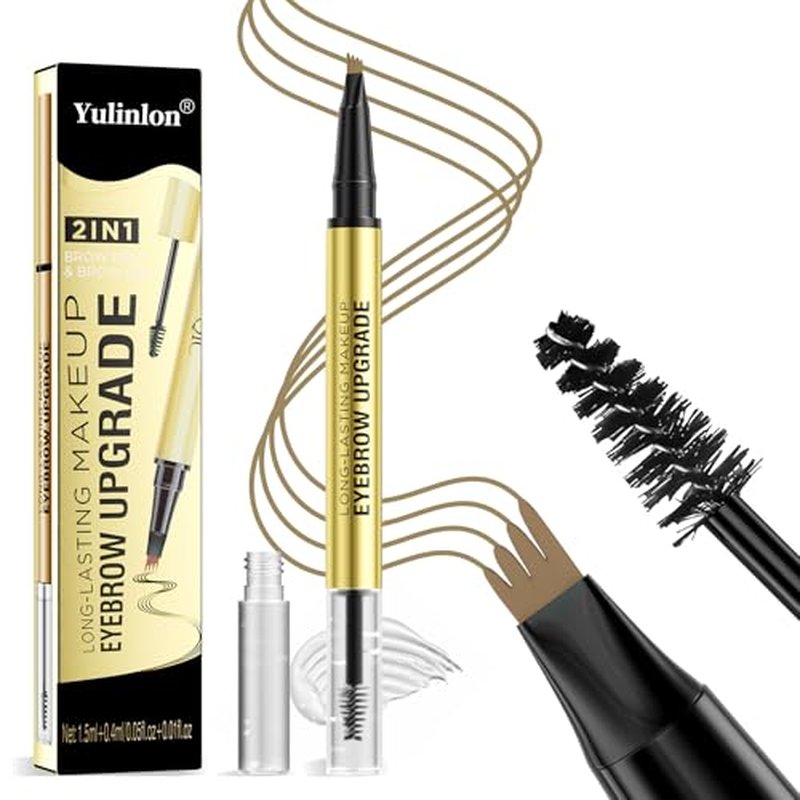 2 in 1 Long-Lasting Eyebrow Pencil and Brow Up-Grade Gel, Light Brown and Brown Shades (1#Light Brown)