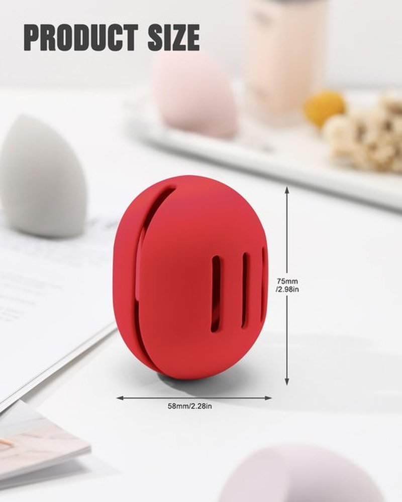FERYES Makeup Sponge Holder – Shatterproof Eco-Friendly Silicone Beauty Make Up Blender Case for Travel - Red