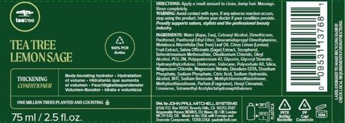 Tea Tree Lemon Sage Thickening Conditioner, Builds Body + Boosts Volume, For Fine Hair, 2.5 fl. oz.