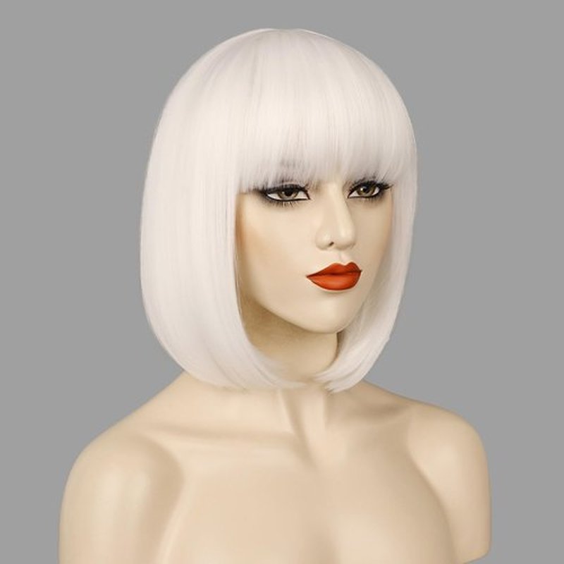 MOSINA White Bob Wig with Bangs,Short Bob Wigs for Women Straight Hair Wig Synthetic Party Wigs for Women Girls 12 Inch Colorful Wigs Halloween Wigs