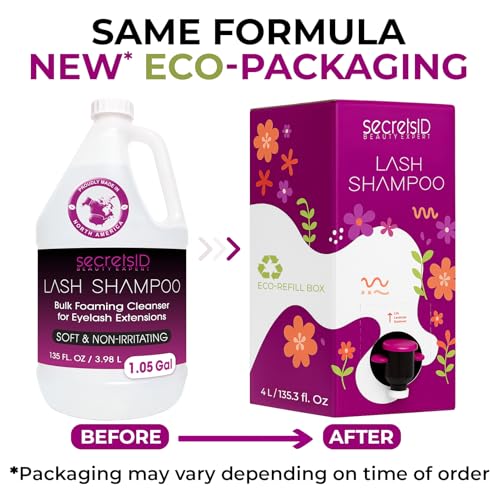 Professional Lash Shampoo for Extensions - 1.05 Gallon Bulk (3.98L) + 50 Aftercare Cards & Pump - Salon-Grade Eyelash Cleanser, Oil-Free, Fragrance-Free, Made in North-America ? Lash Wash Concentrate