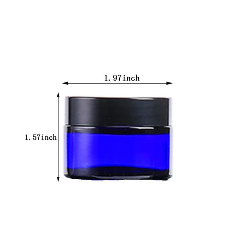 Over News 4PCS 1 oz Small Glass Jar, Empty Cosmetic Lotion Containers,with Inner Liners,Black Lid, Spatula (Blue)