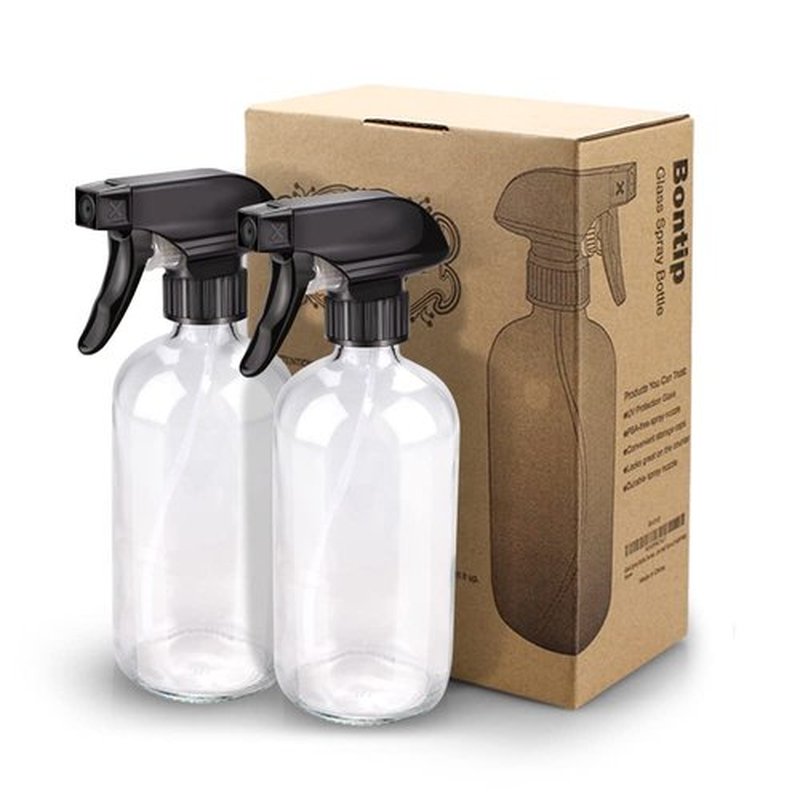 Bontip Glass Spray Bottle, Glass Spray Bottle Set & Accessories for Non-toxic Window Cleaners Aromatherapy Facial Hydration Watering Flowers Hair Care (2 Pack/16 oz) (Transparent)