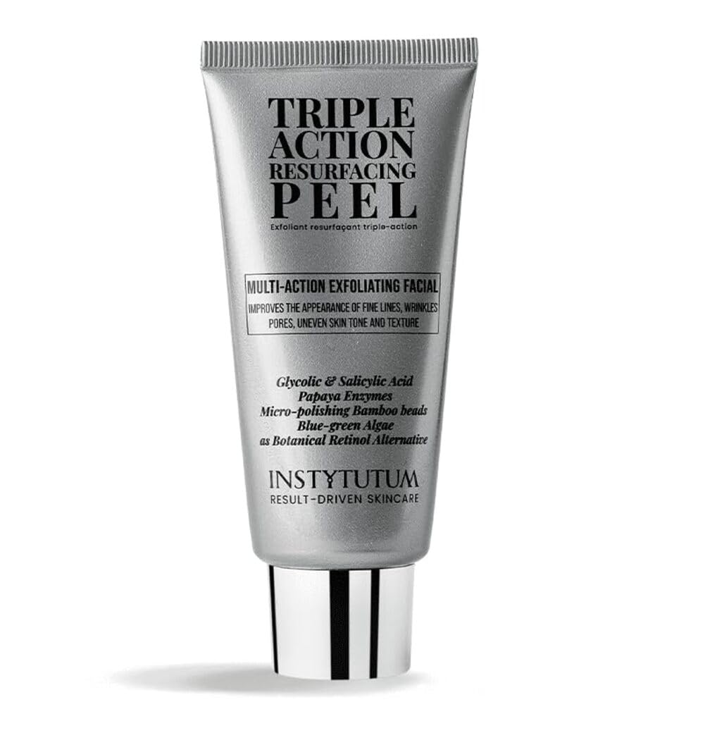 Instytutum Triple Action Resurfacing Peel 2 oz / 60 ml – Multi-Action Exfoliating Facial Treatment with Glycolic Acid, Salicylic Acid, Papaya Enzymes, Blue-Green Algae & Hyaluronic Acid
