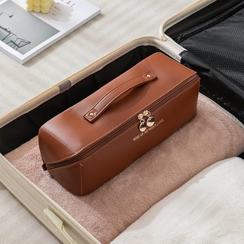Linpr Travel Storage Bag suitable for Dyson Airwrap Styler/shark flexstyle, Portable Handheld Travel Case, Double Compartments Organizer with Large Opening, Waterproof Hair Dryer Carrying Case (Brown)
