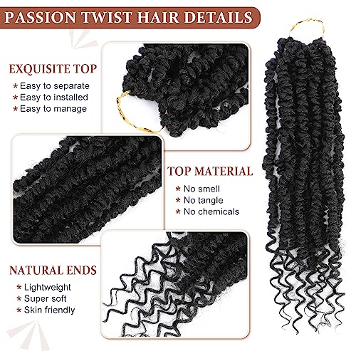 Passion Twist Crochet Hair, Pretwisted Passion Crochet Hair 14 Inch, Passion Twist Crochet Hair 8 Packs Prelooped Passion Twist Hair, Short Pre Looped Crochet Hair for Black Women(1B/BUG)