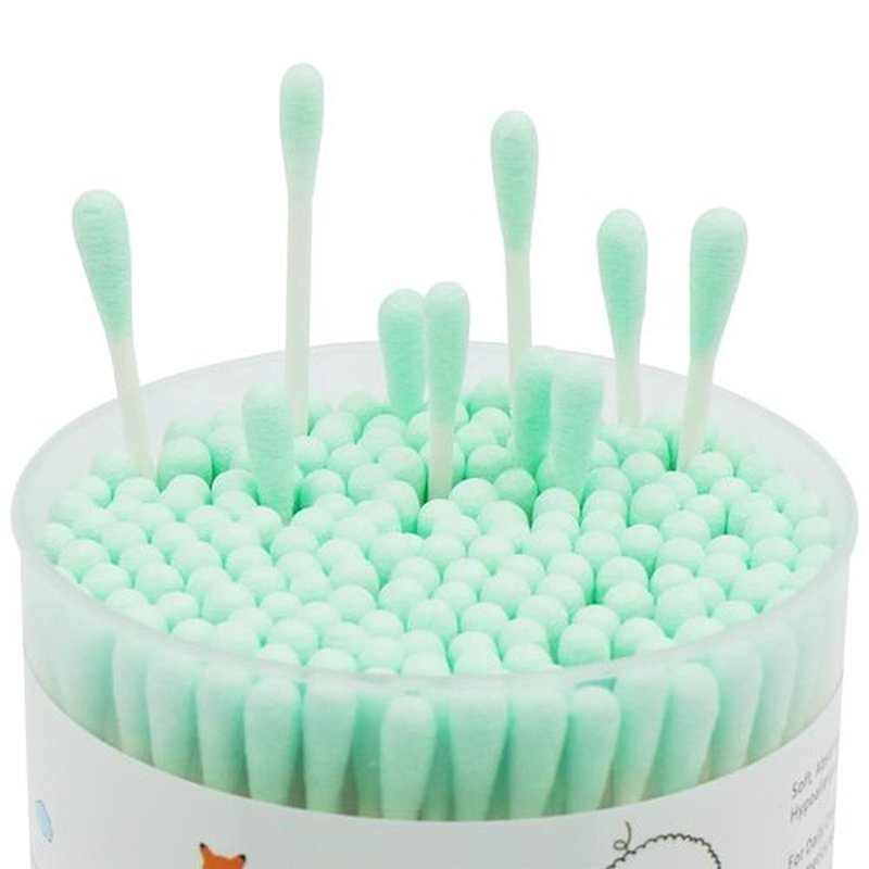 HOMEFOX Green Cotton Swabs Precision Pointed - 400 Count Pointy Organic Cotton Buds Double Side Tightly Wrapped Cotton Tips Paper Stick Soft Gentle Lint-Free Cruelty-Free, Pointy & Round (Green)