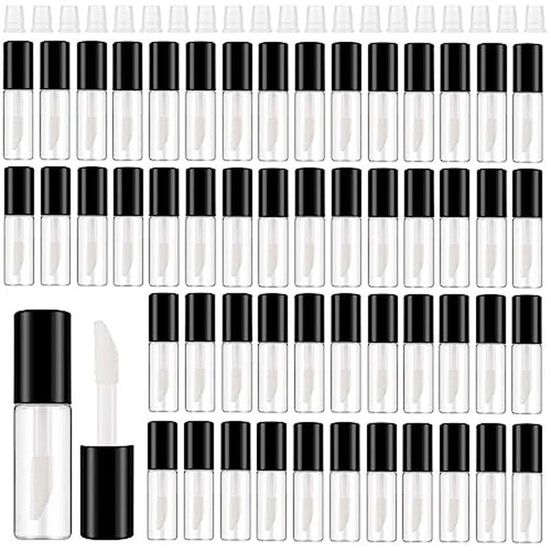 Jinei 150 Pcs Clear Empty Lip Balm Bottles 1.2ml Mini Lip Gloss Tubes, Refillable Lipstick Containers Transparent Plastic Clear Lipstick Tubes for Girl Women DIY Makeup Lip Sample Travel (Black)
