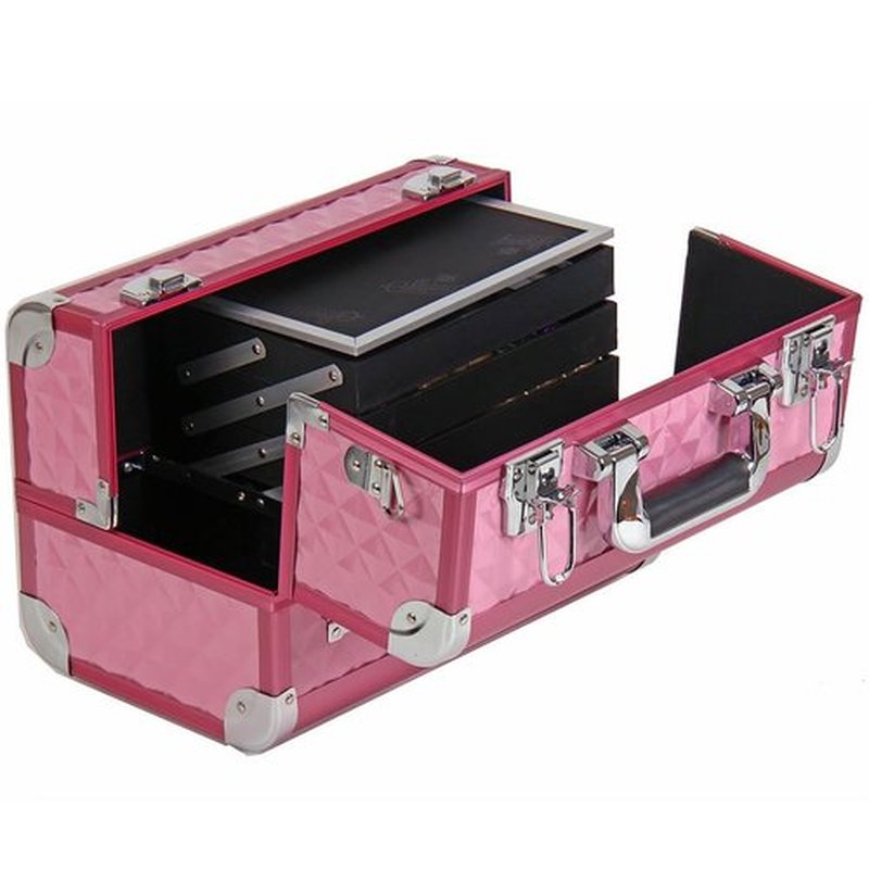 SHANY Premier Fantasy Professional Makeup Train Case Cosmetic Box Portable Makeup Case Organizer Jewelry storage with Locks, 3 Trays, Makeup Brush Holder and Cosmetics Mirror - Pink Diamond