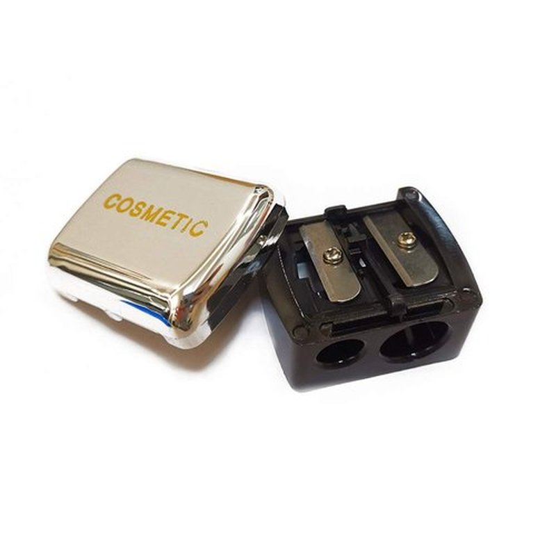 JOSALINAS Dual Makeup Sharpener (2 pack) for Cosmetic Eyebrow Eyeliner Pencil, Silver