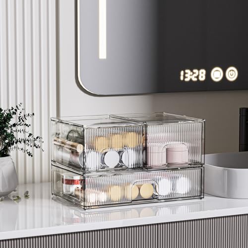 ZHIAI Stackable storage drawer, acrylic storage box for cosmetics and beauty products, suitable for dressing tables, bathrooms, cabinets, storage rooms, bedrooms and home organisation 3 pcs set