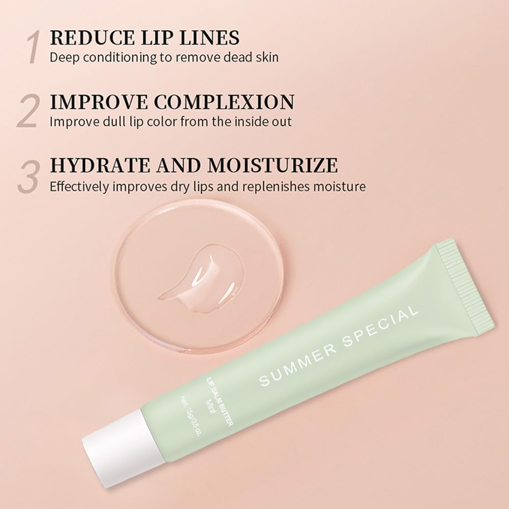 HHLTOH Summer Special Butter Lip Balm – Ultra-Hydrating Lip Care with Shea Butter & Olive Oil, Soothes Dry Lips with Natural Tint & Gloss Effect, Lip Plumper Moisture & Light Lip Stain Finish #2 Mint