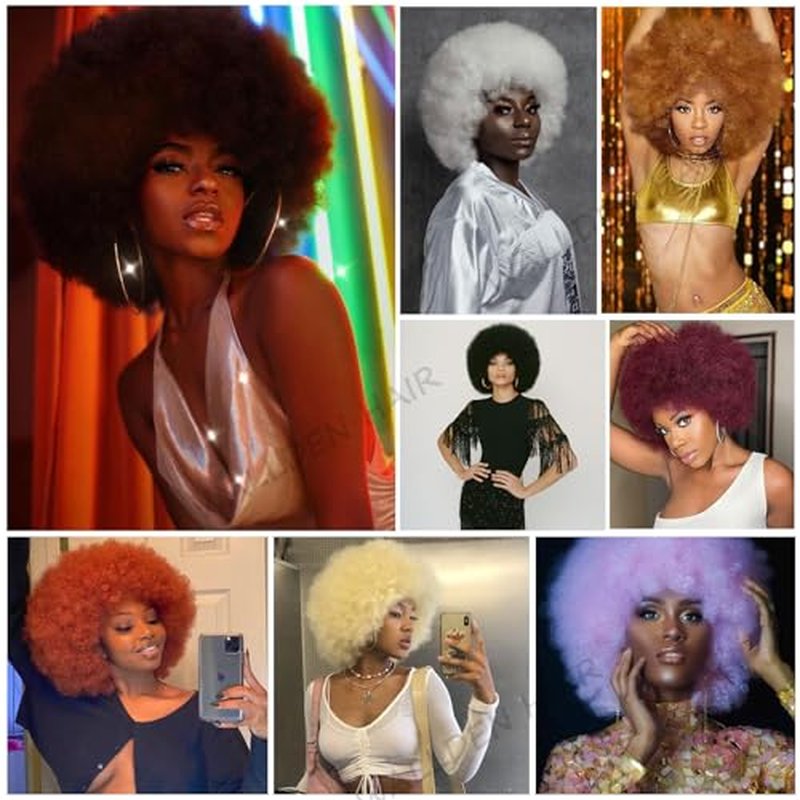 Wallden Hair 70s Afro Wigs for Black women Glueless Wear and Go Wig Platinum Blonde Curly Afro Puff Wig 10 inch Large Bouncy and Soft Synthetic Afro Puff Wigs for Daily and Party Use (Platinum Blonde)