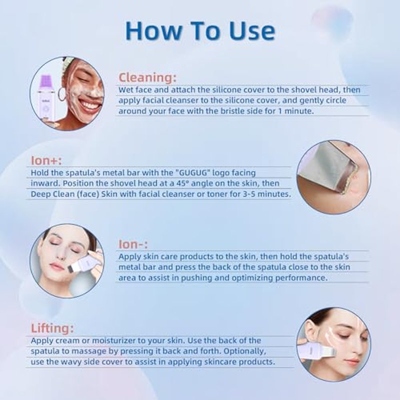 GUGUG Skin Scrubber Face Spatula Skin Spatula Pore Cleaner Blackhead Remover Tools for Facial Deep Cleansing-4 Modes, Purple