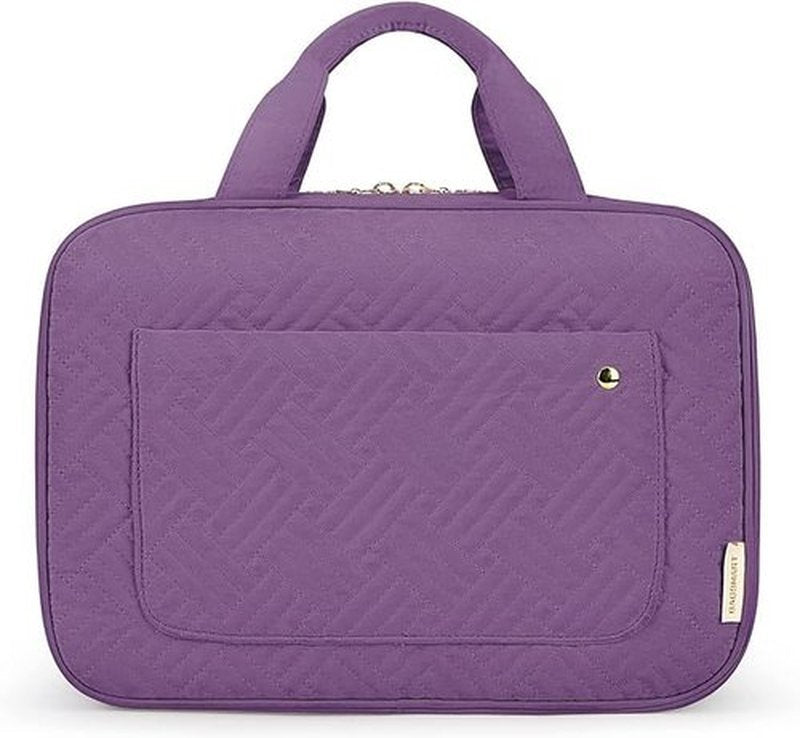 BAGSMART Toiletry Bag Travel Bag with Hanging Hook, Water-resistant Makeup Cosmetic Bag Travel Organizer for Accessories, Shampoo, Full Sized Container, Toiletries (Purple, Large)