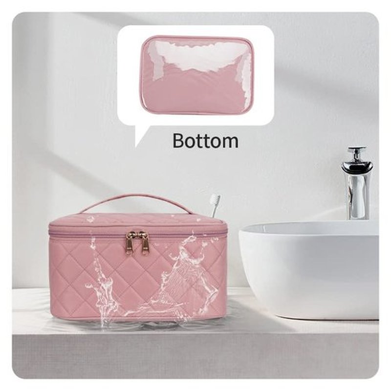 OCHEAL Makeup Bag, Portable Cosmetic Bag, Large Capacity Travel Makeup Case Organizer, Pink Makeup Bags For Women Toiletry Bag for Girls Traveling With Handle and Divider-Pink