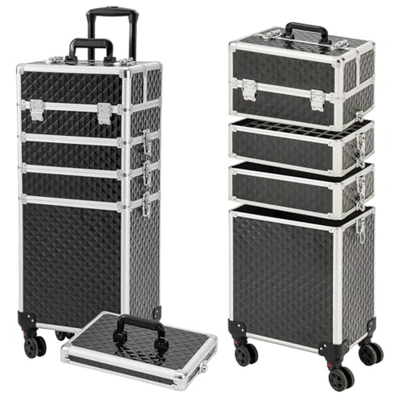 Leeora&Leekoo Portable Multi-Storey Nail Case for Nail Tech Organizer - Wheels Makeup Case Organizer, Cosmetic Case, Makeup Train Case, Make Up Case (Black)