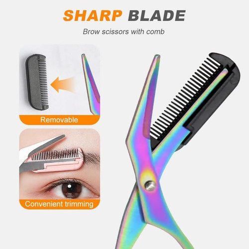 Upgraded Eyebrow Trimmer Scissor, 2024 New 2 in 1 Eyebrow Scissors with Comb, Curved Eye Brow Razor, Non-Slip Stainless Steel Facial Hair Removal Trimmer, Beauty Accessories Gift for Men Women