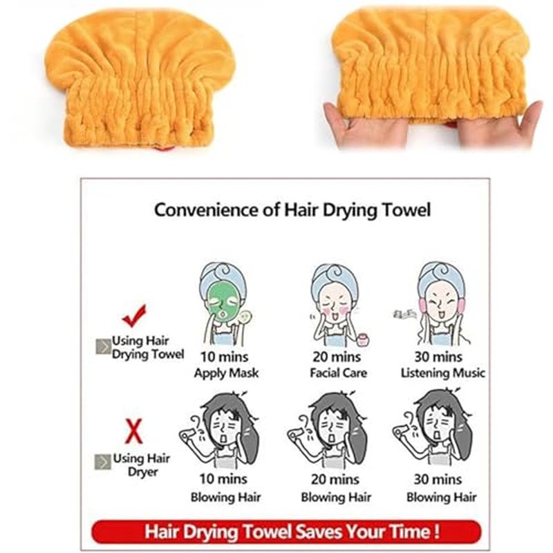 GDSAFS Hair Towel Wrap for Women, New Super Absorbent Hair Towel Wrap for Wet Hair, Efficient Absorbent Hair Towel Wrap, Quick-Drying Thickened Soft Bow Tie Wet Hair Towel Wrap for Women (Red&Yellow)