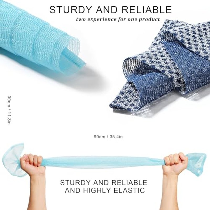 2 Pieces Exfoliating Washcloth Shower Towel African Net Sponge Japanese Wash Cloth Face Exfoliating Sponge Loofah Exfoliating Body Scrubber for Body Exfoliation (Blue)