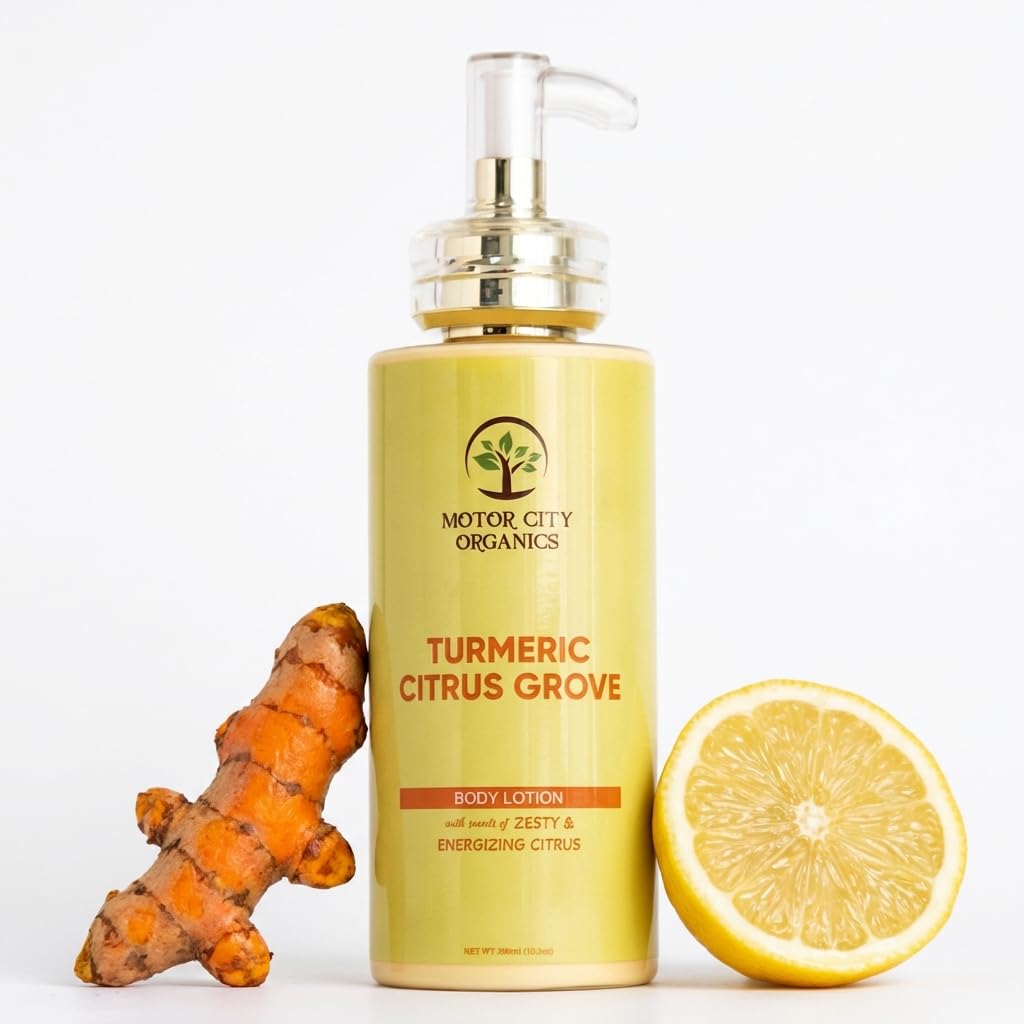 Motor City Organics Turmeric Citrus Grove Body Lotion | Turmeric Root + Citrus Peel | 10.2 oz | Paraben-Free | All Skin Types