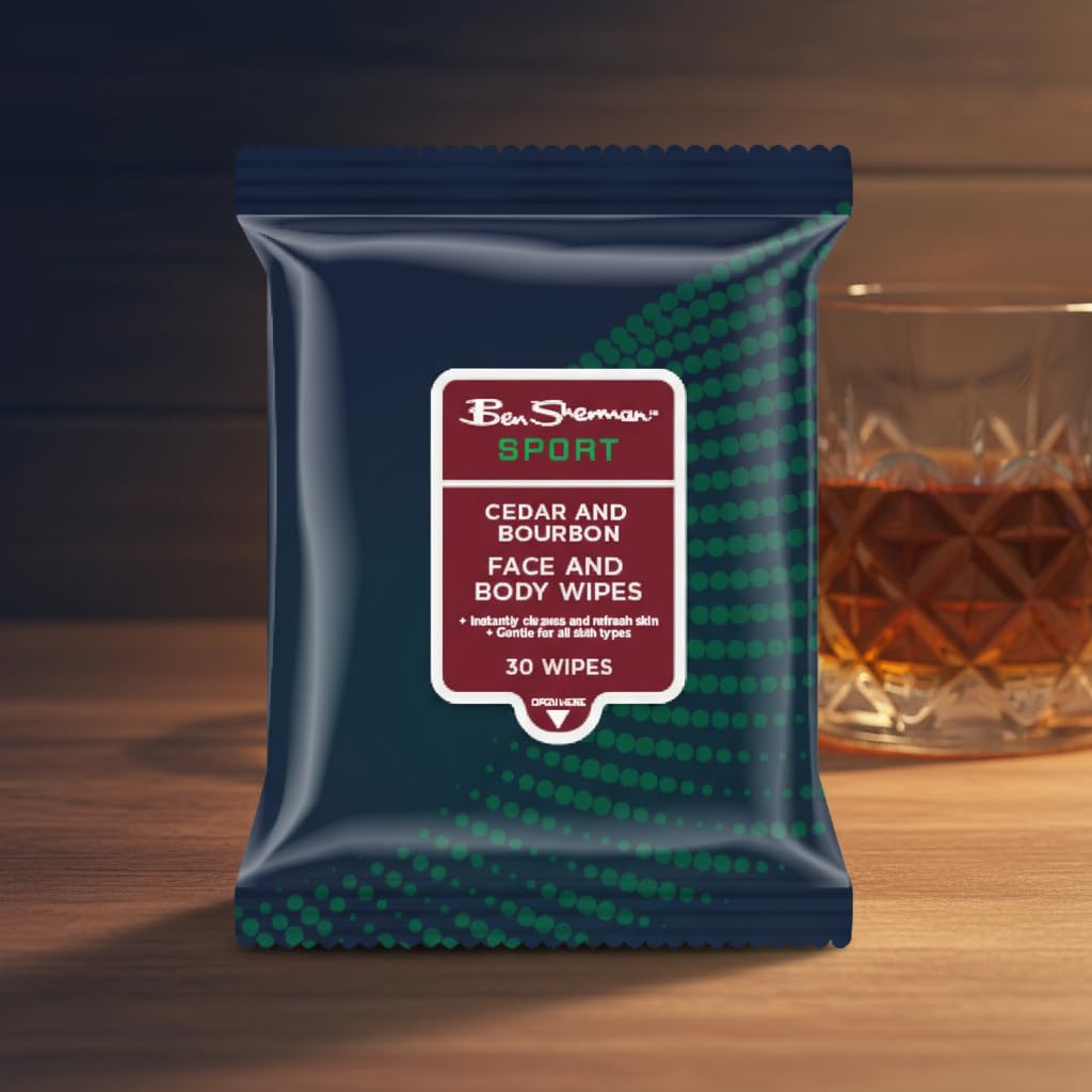 Ben Sherman Men’s Face Wipes – 4 Pack (120 Total) Cleansing Wipes for Men with Cedar, Bourbon, Eucalyptus, Tea Tree & Sandalwood