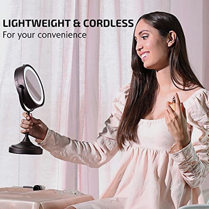 OVENTE 7'' Tabletop Makeup Mirror with 1X/7X Magnification, 360° Swivel Design and Double-Sided Free-Standing Vanity Mirror Perfect for Dresser, Bedroom and Office Desk, Antique Bronze MNLCT70ABZ1X7X