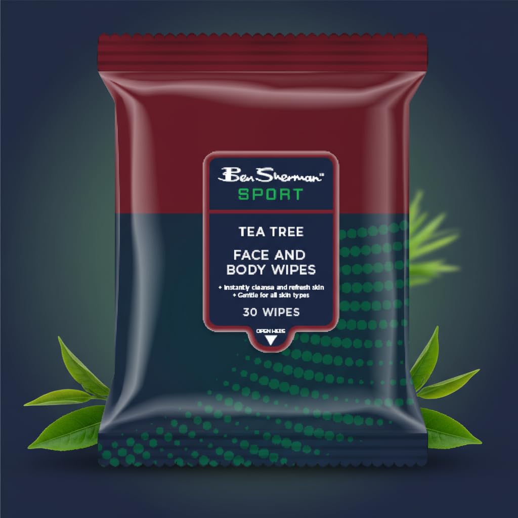 Ben Sherman Men’s Face Wipes – 4 Pack (120 Total) Cleansing Wipes for Men with Cedar, Bourbon, Eucalyptus, Tea Tree & Sandalwood