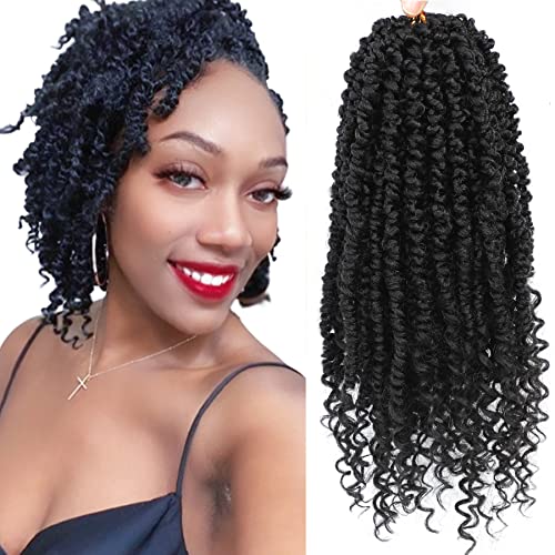 Pretwisted passion twist hair, 8 Inch 9 Packs Passion Twist Crochet Hair,Soft Black Pre Twisted and Looped Crochet Hair For Women Short Black Curly Crochet Twists Braids(8",1B#)