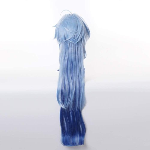 Mystylecos Anime Ganyu Cosplay Wig Genshin Impact Blue Water Wave Wig with Bangs Halloween Party Wigs