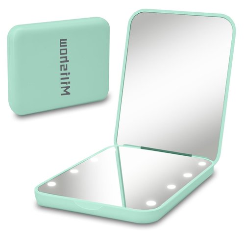 Milishow Compact Mirror, 1x/3x Magnifying LED Pocket Mirror, Small Lighted Travel Makeup Mirror for Purse, Handbag, Folding, Handheld, 2-Sided Mini Mirror with Lights for Women (Cyan 1pack)
