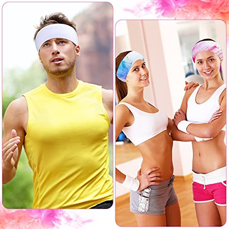 Waydress 12 Pieces Tie Dye White Scrunchies and White Stretchy Headband, Solid Scrunchies Elastic Hair Ties Cotton Soft Elastic Headbands Yoga Headband Ponytail Holder for Women Hair Styling