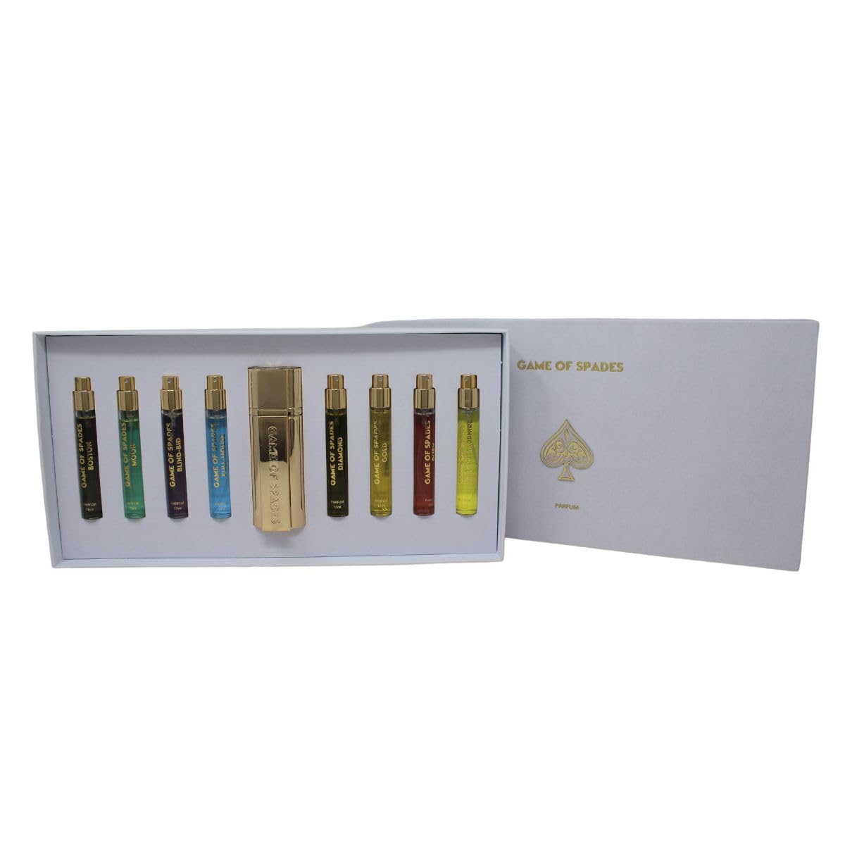 JO Milano Game of Spades 9-Piece Mini Parfum Set for Men & Women – Includes Boston, Moon, Blind Bid, Full House, Diamond, Gold, Ruby, Yellow Sapphire & High Roller (0.33 oz Each