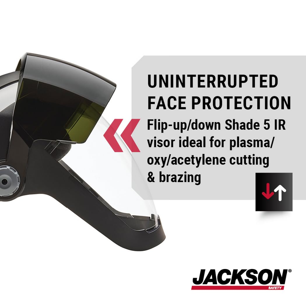 Jackson Safety QUAD 500 Series Face Shield - Clear Anti-Fog Window with Chin & Side Guard Protection - ANSI Z87.1 + High Impact & OSHA Compliant - (Available in Multiple Styles & Headgear Options)