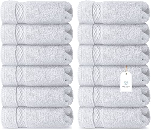 White Classic Luxury Washcloths for Bathroom-Hotel-Spa-Kitchen-Set - Circlet Egyptian Cotton - Highly Absorbent Hotel Quality Face Towels - Bulk Set of 12-13x13 Inch (Forest Green)