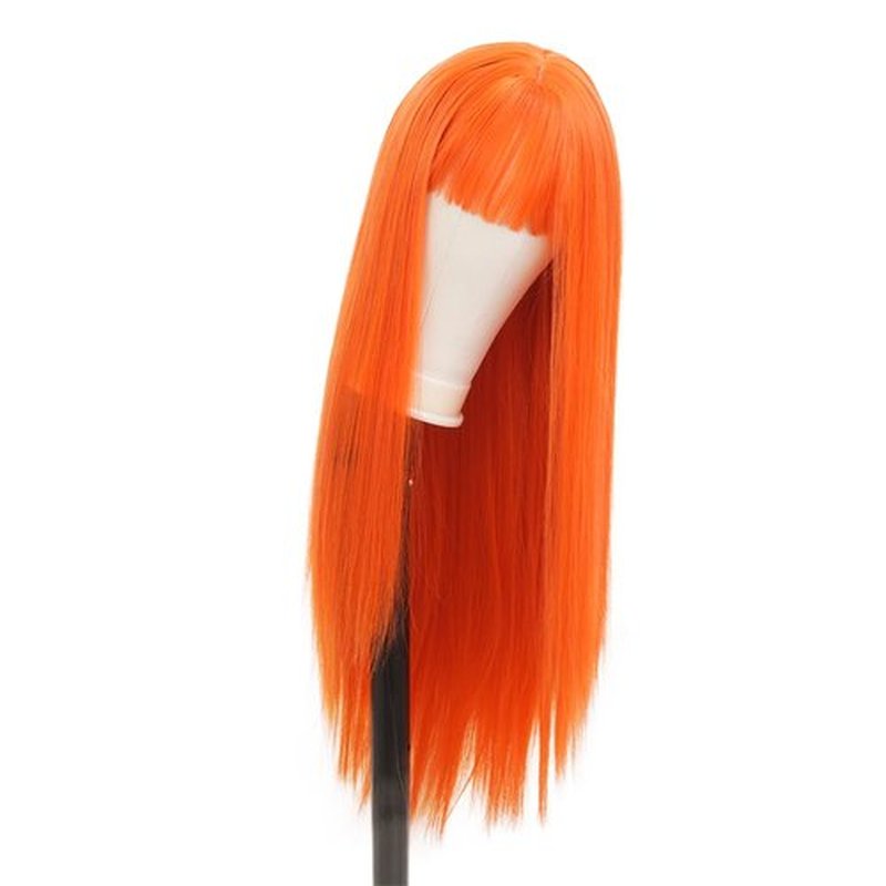 Tseses Orange Wig with Bangs Long Straight Orange Wigs for Women Cosplay Wigs Heat Resistant Synthetic Wig for Daily Party Halloween Use