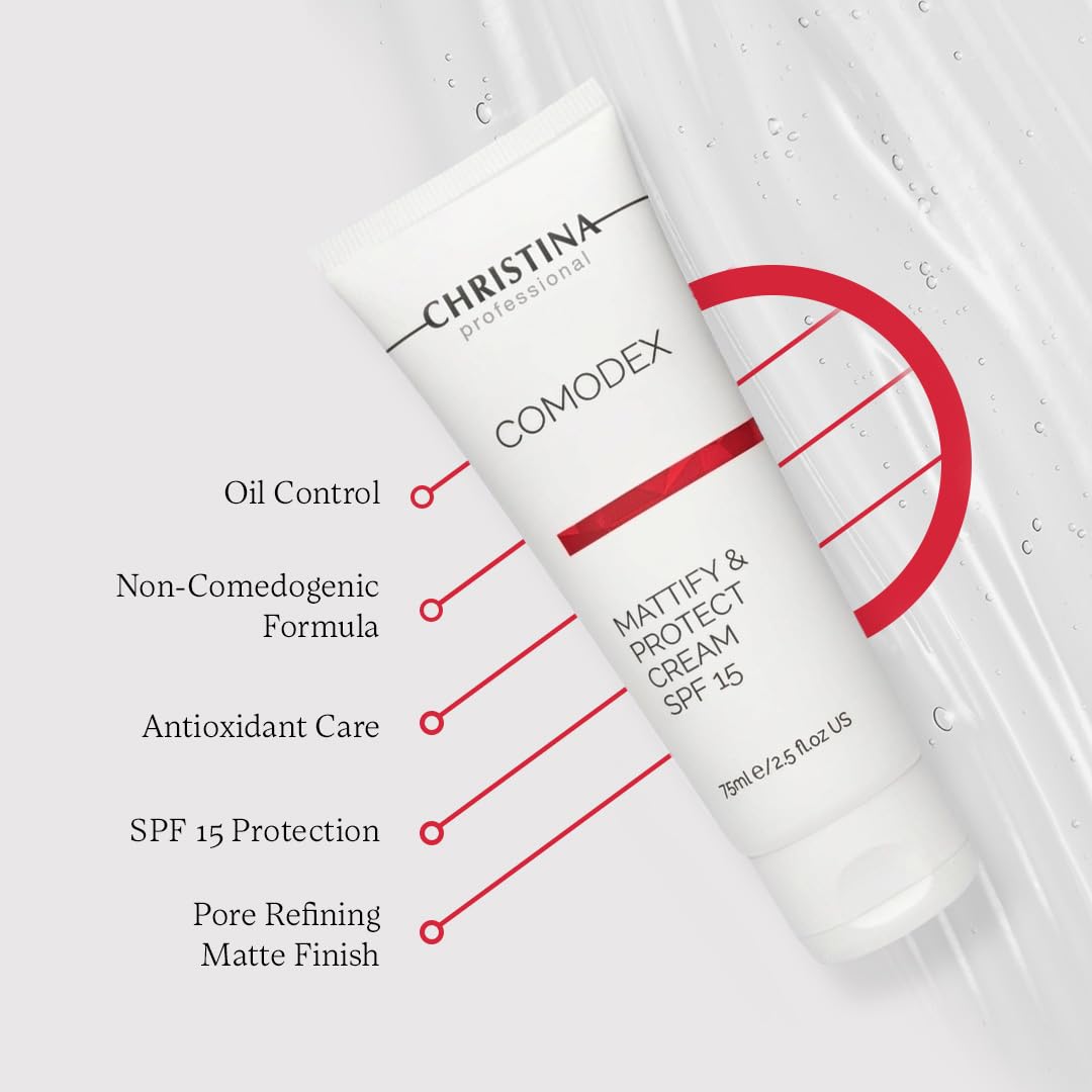 Christina - Comodex Mattifying & Protect Face Cream + SPF 15 - Lightweight Skin Moisturizer for Shine Control & Protection - Non-Comedogenic Lotion - Daily Light Cream for Oily & Combination Skin
