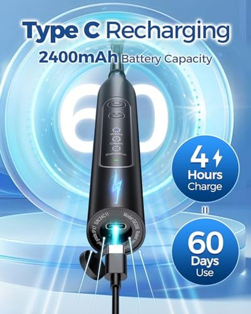 TEETHEORY Rotating Electric Toothbrush for Adults with 8 Brush Heads, Sensitive Gum Care Electric Toothbrush with 3 Modes and 2 Min Smart Timer, Rechargeable Last 45 Days